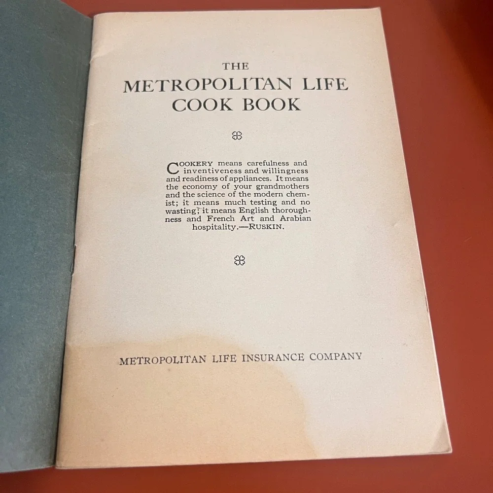 Vintage Metropolitan Cook Book Metropolitan Life Insurance Company Booklet 1920s